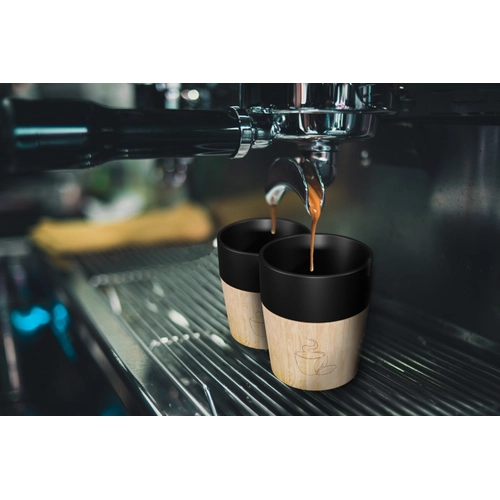 image du produit Coffret de 4 tasses en céramique et bois d'hévéa - base aimantée pour lavage