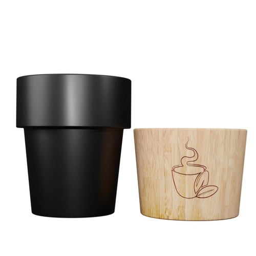 image du produit Coffret de 4 tasses en céramique et bois d'hévéa - base aimantée pour lavage
