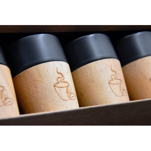 image du produit Coffret de 4 tasses en céramique et bois d'hévéa - base aimantée pour lavage