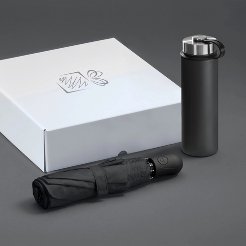 image du produit Coffret personnalisable avec mug isotherme 650 ml et parapluie automatique