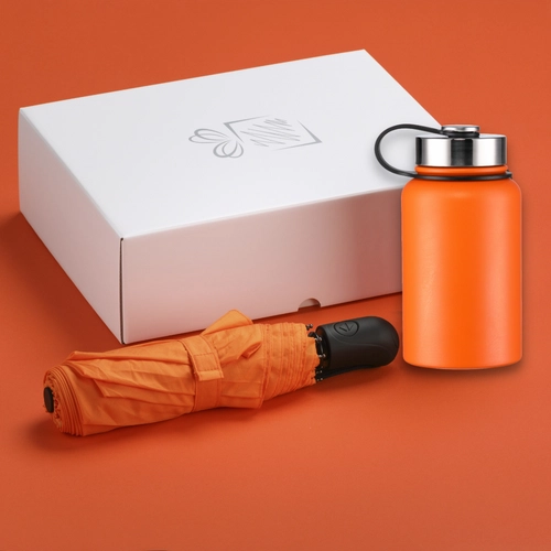 image du produit Coffret personnalisable avec thermos repas 600 ml et parapluie automatique