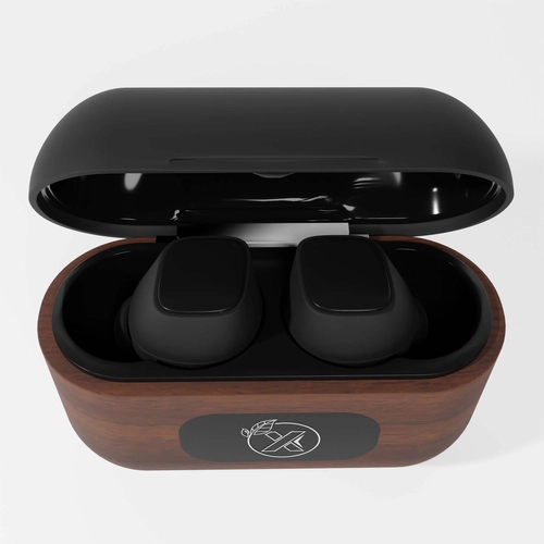 image du produit Ecouteurs Bluetooth 5.0 avec socle de recharge - bois de noyer