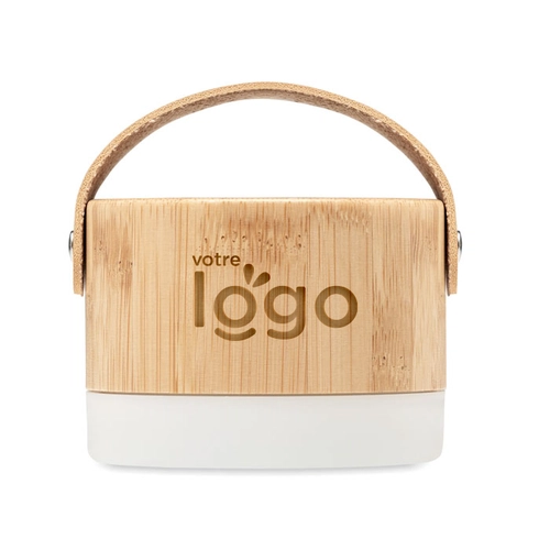 image du produit Enceinte bluetooth 5.0 en bambou avec lumière d'ambiance et sangle de transport