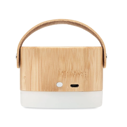 image du produit Enceinte bluetooth 5.0 en bambou avec lumière d'ambiance et sangle de transport