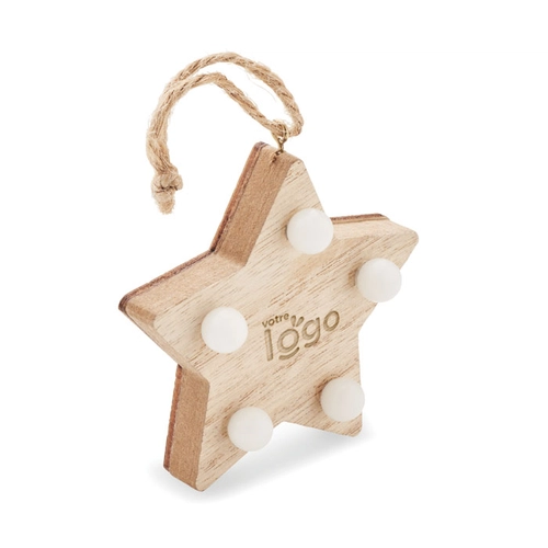 image du produit Etoile de Noël en bois avec 6 lumières LED et cordon de suspension