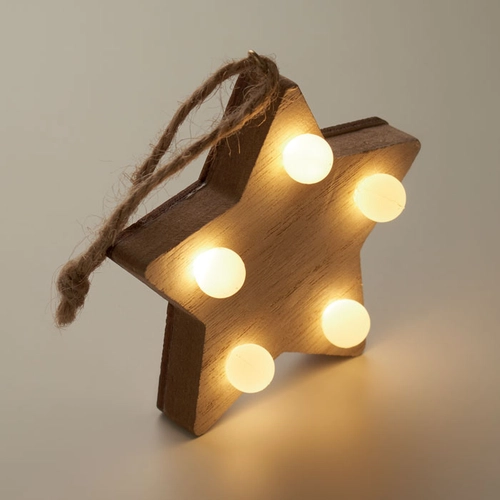image du produit Etoile de Noël en bois avec 6 lumières LED et cordon de suspension