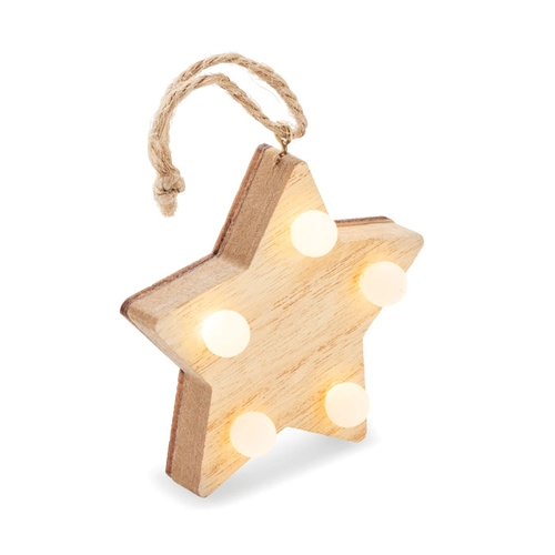 image du produit Etoile de Noël en bois avec 6 lumières LED et cordon de suspension