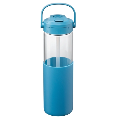 image du produit Gourde en verre avec manchon silicone et paille – 590 ml