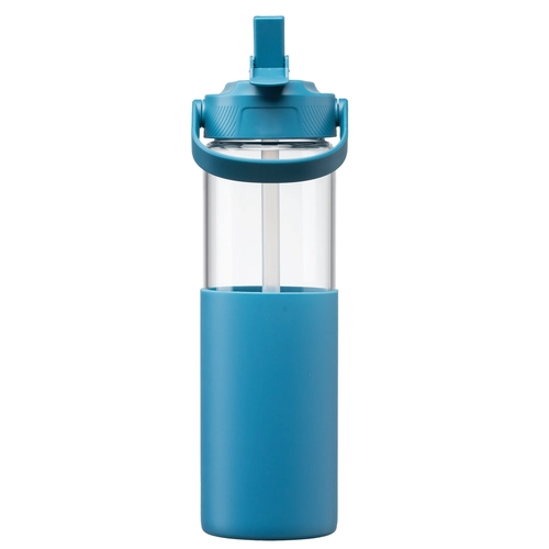 image du produit Gourde en verre avec manchon silicone et paille – 590 ml