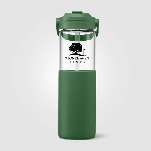 image du produit Gourde en verre avec manchon silicone et paille – 590 ml