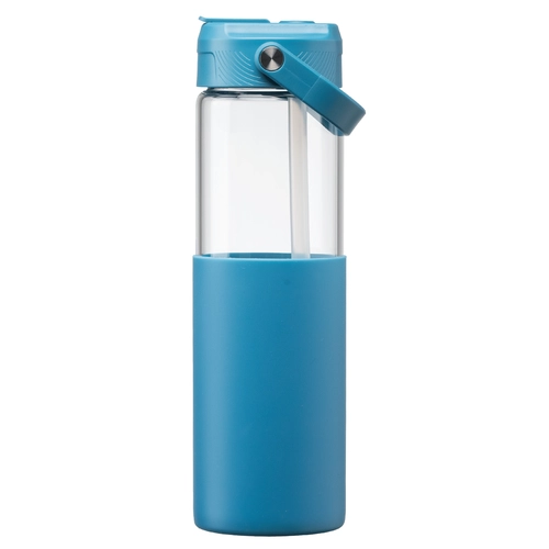 image du produit Gourde en verre avec manchon silicone et paille – 590 ml