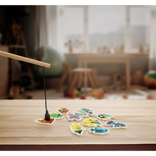 image du produit Jeu de pêche composé de 10 poissons en bois, idéal pour les enfants
