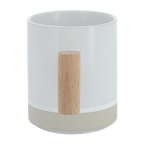 image du produit Mug céramique 330 ml avec bande de grès et poignée en bois