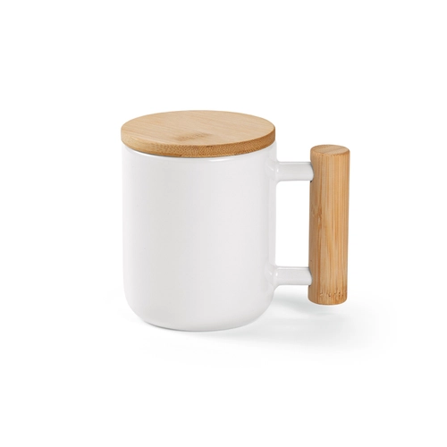 image du produit Mug en porcelaine 380 ml avec couvercle et poignée en bambou - idéal pour la sublimation