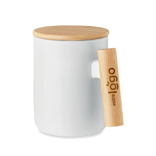 image du produit Mug en porcelaine avec couvercle et poignée bambou 380ml