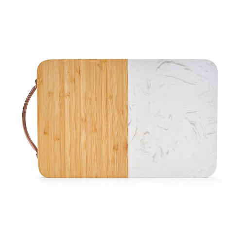 image du produit Planche à découper bi-matière en bambou et marbre - avec poignée de transport
