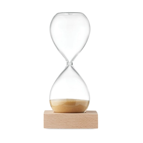 image du produit Sablier de 5 minutes en verre borosilicate avec base en bois de hêtre