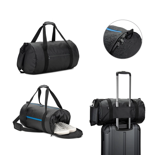 image du produit Sac de sport cylindrique en polyester recyclé haute densité 600D avec compartiment latéral pour les chaussures