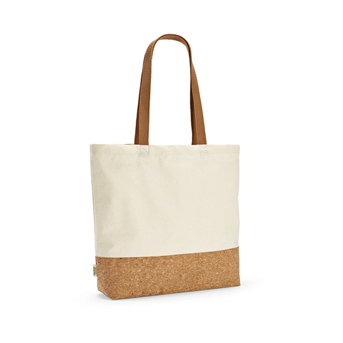 image du produit Sac shopping en coton reyclé et RPET avec fond en liège - Totebag 220g/m2