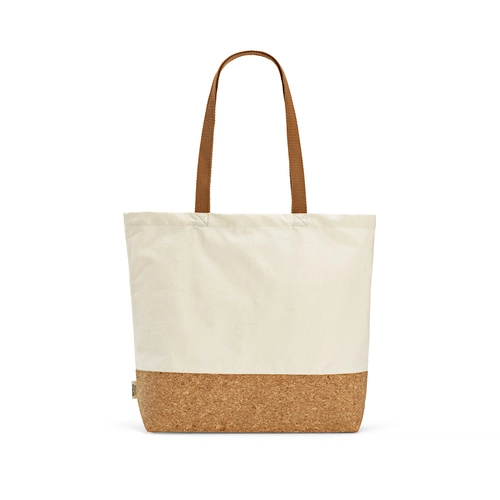 image du produit Sac shopping en coton reyclé et RPET avec fond en liège - Totebag 220g/m2