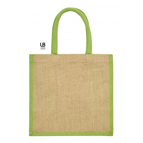 image du produit Sac shopping en jute naturel avec anses et soufflets de couleur assortie