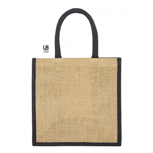 image du produit Sac shopping en jute naturel avec anses et soufflets de couleur assortie