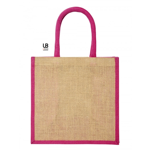 image du produit Sac shopping en jute naturel avec anses et soufflets de couleur assortie