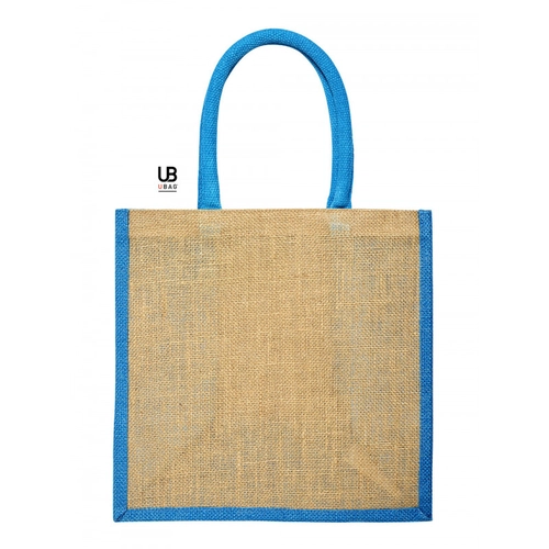 image du produit Sac shopping en jute naturel avec anses et soufflets de couleur assortie