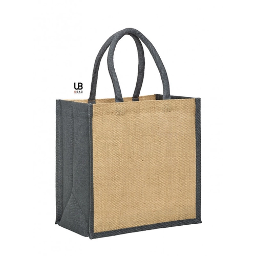 image du produit Sac shopping en jute naturel avec anses et soufflets de couleur assortie