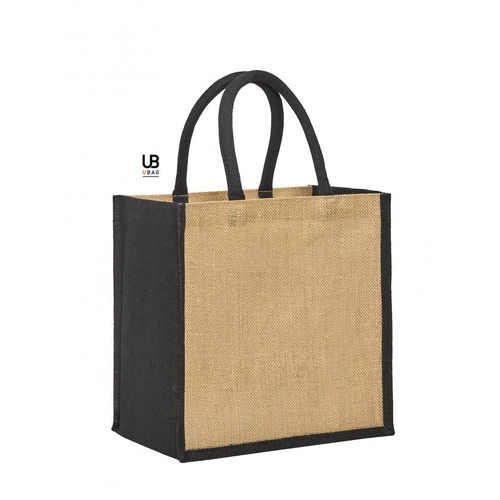 image du produit Sac shopping en jute naturel avec anses et soufflets de couleur assortie