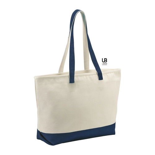 image du produit Sac shopping zippé bicolore 100% canvas coton 630grs