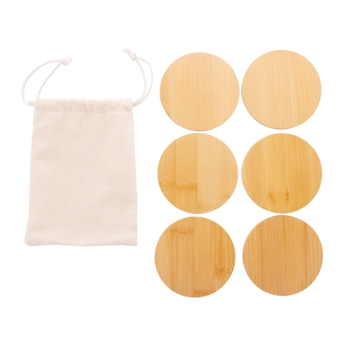 image du produit Set de 6 sous-verres ronds en bambou avec pochette coton