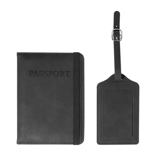 image du produit Set de voyage, porte-passeport et étiquette à bagages en PU recyclé