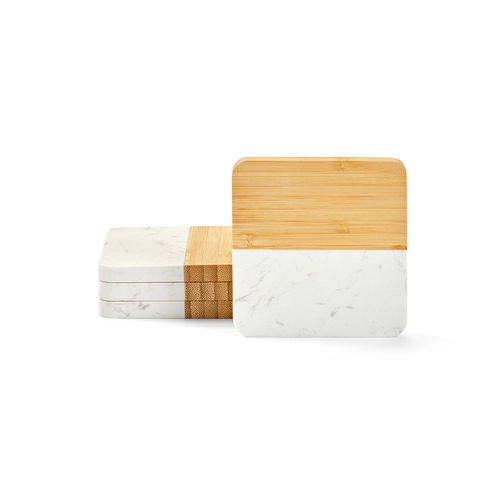 image du produit Sous verres bi matière en marbre et bambou forme carrée - par lot de 4 en boite kraft recyclé