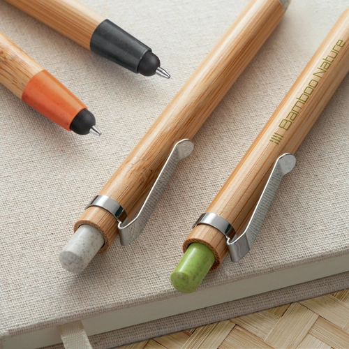 image du produit Stylo à bille bambou avec stylet - attributs en fibre de blé
