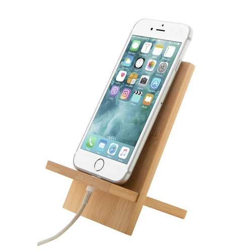 image du produit Support de téléphone portable en bambou - avec trou pour câble