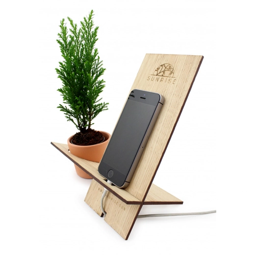 image du produit Support téléphone en bois avec plante