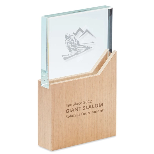 image du produit Trophée en cristal sur sa base en bois de hêtre - livré das boite cadeau